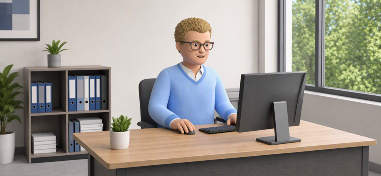 Wagenparkbeheerder achter bureau
