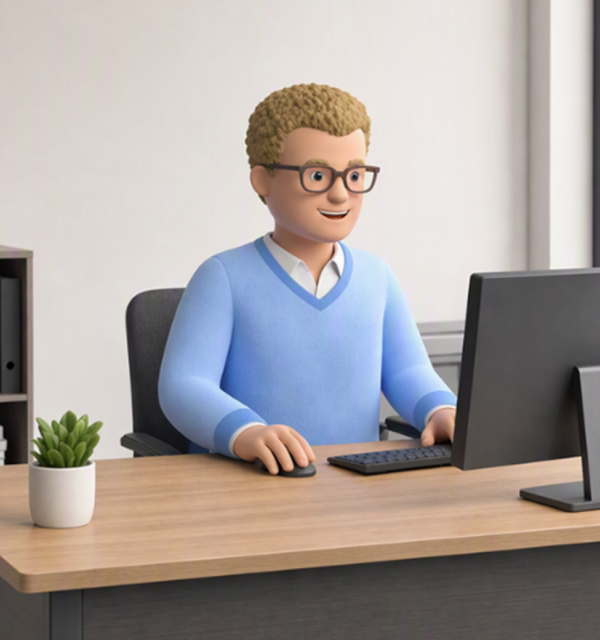 Wagenparkbeheerder achter bureau